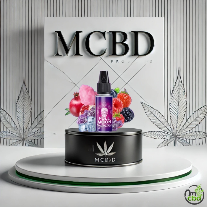 Le concentré Hypnose de Full Moon offre une expérience envoûtante avec un mélange délicieux de barbe à papa, violette, myrtille et fruits rouges.