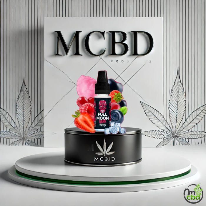 Le Concentré Dark Infinity Full Moon de 10 ml offre une fusion de cerises noires, groseilles, fraises des bois, framboises et une touche gourmande de barbe à papa.