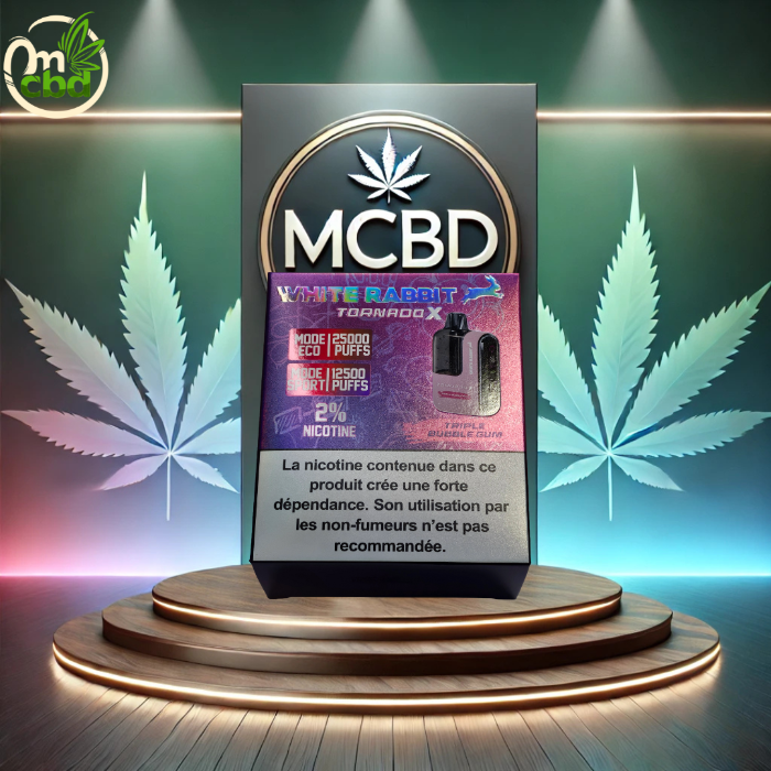 Puff WHITE RABBIT TORNADO X 25 000 – 2% nicotine (20 mg/ml)
Puff rechargeable nouvelle génération offrant jusqu’à 25 000 bouffées en mode Éco ou environ 12 500 bouffées en mode Boost.
Équipée d’un écran pour suivre le niveau de batterie et d’une recharge USB-C, elle est vendue avec 2 fioles de 10 ml d’e-liquide, assurant une très grande autonomie.
Les saveurs sont intenses, fruitées et fraîches, avec une restitution aromatique puissante.
